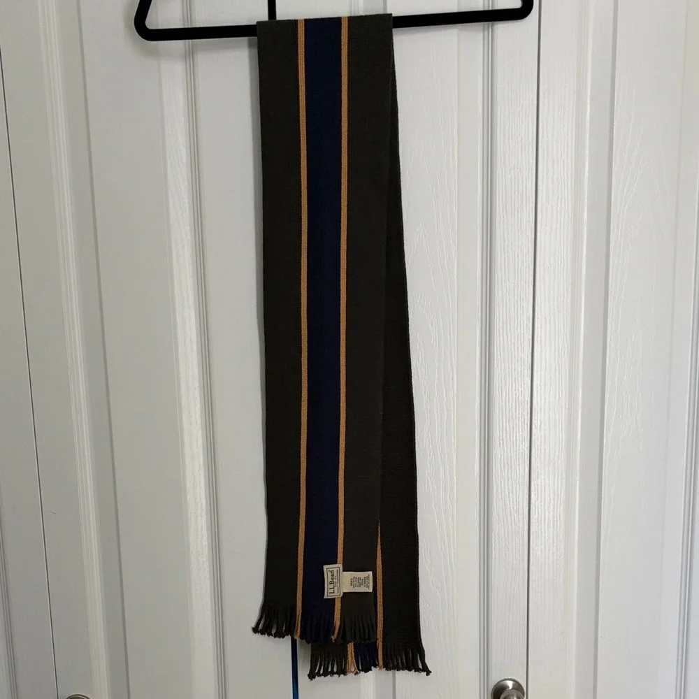 L.L. Bean Vintage Men’s Green and Navy Striped Scarf Angora Cotton Blend